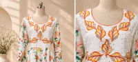 Floral Embroidered Kaftan Robe Dress with Scarf, Modest African Wedding Guest Outfit