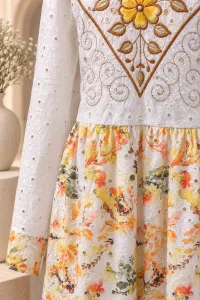 Floral Embroidered Kaftan Robe Dress with Scarf, Modest African Wedding Guest Outfit