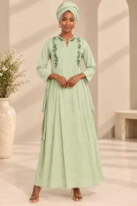 Elegant Embroidered Modest Maxi Dress with Headwrap | African Kaftan & Senegalese Boubou Style-1027