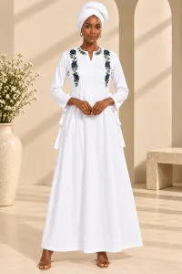 Elegant Embroidered Modest Maxi Dress with Headwrap | African Kaftan & Senegalese Boubou Style-1027