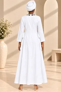 Elegant Embroidered Modest Maxi Dress with Headwrap | African Kaftan & Senegalese Boubou Style-1027