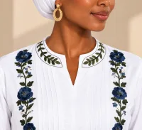 Elegant Embroidered Modest Maxi Dress with Headwrap | African Kaftan & Senegalese Boubou Style-1027