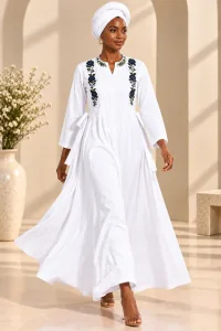 Elegant Embroidered Modest Maxi Dress with Headwrap | African Kaftan & Senegalese Boubou Style-1027